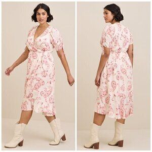Torrid Midi Swiss Rayon Surplice Hi Lo Dress Paisley Print Size 2X